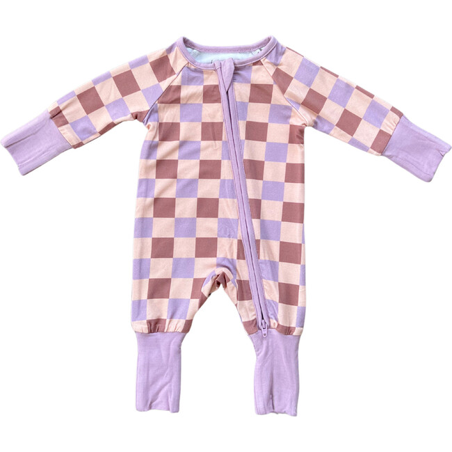 Long Sleeve Zip Romper Checker in Burlwood