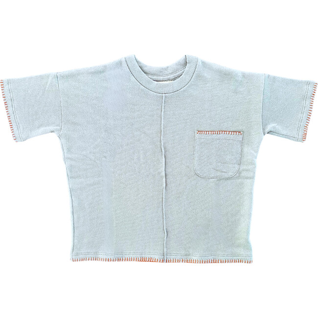 Hand-Embroidered French Terry Top, Cool Tide
