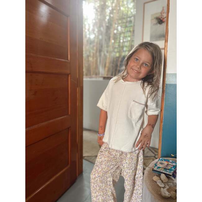 Hand-Embroidered French Terry Top, Coconut - T-Shirts - 4