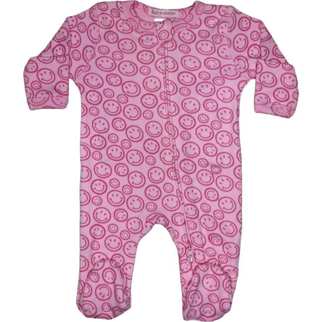 Baby Two-Way Zipper Footie, Chalk Smile on Pink