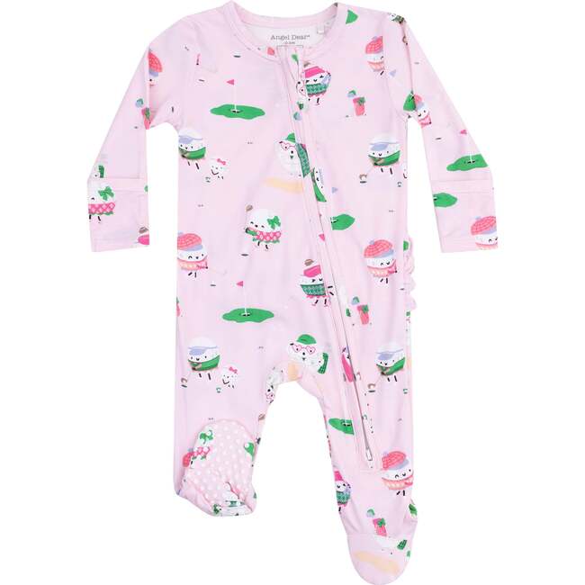 2 Way Zipper Ruffle Back Footie, Pink Golf