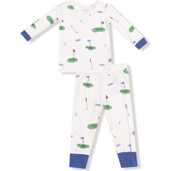Long Sleeve Loungewear Set, White/Blue Golf