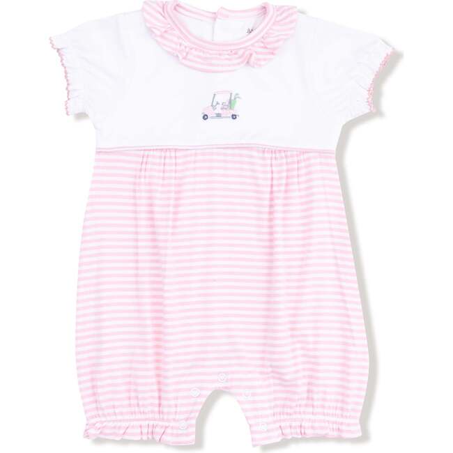 Ruffle Collar Romper with Piping and Picot, Pink Golf