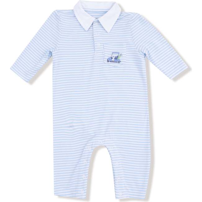 Polo Romper, Striped Blue Golf