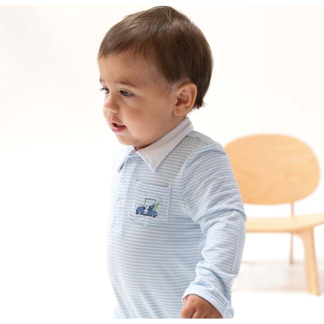 Polo Romper, Striped Blue Golf - Rompers - 2