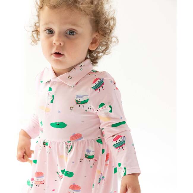Long Sleeve Polo Bodysuit Dress, Pink Golf - Dresses - 2