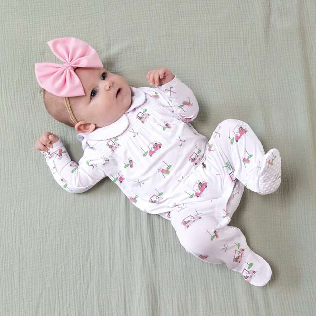 Smocked Peter Pan Snap Footie, Pink Golf