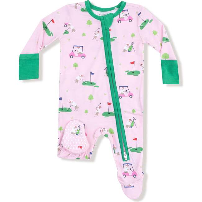 2 Way Zipper Ruffle Back Footie, Dogs Pink Golf