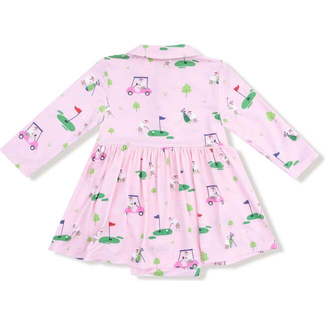 Long Sleeve Polo Bodysuit Dress, Dogs Pink Golf - Dresses - 2