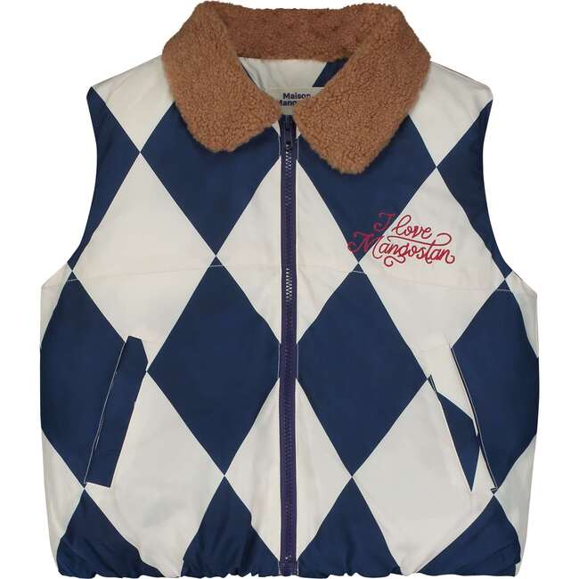 HARLEQUIN VEST, BLUE/IVORY