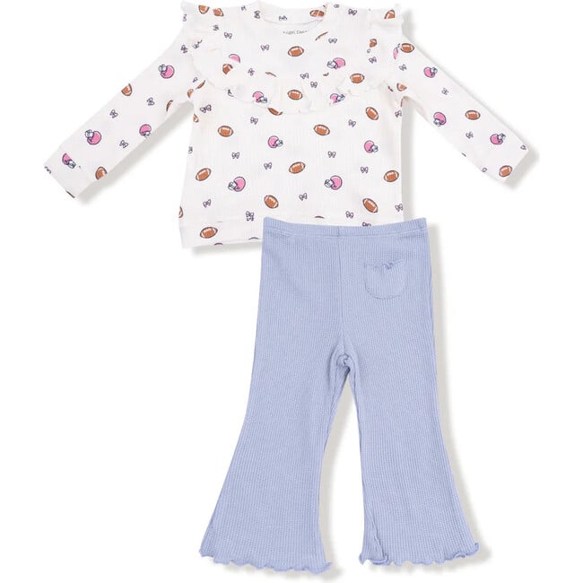 Ruffle Waffle Top and Waffle Flare Pant, Football Bows