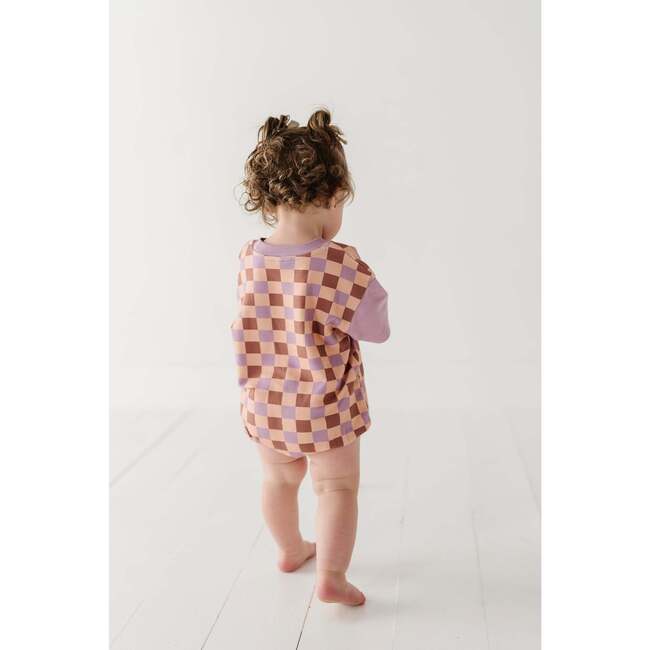 Short Sleeve Colorblock Romper Checker in Seagrass - Rompers - 2