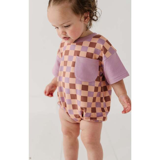 Short Sleeve Colorblock Romper Checker in Seagrass - Rompers - 5