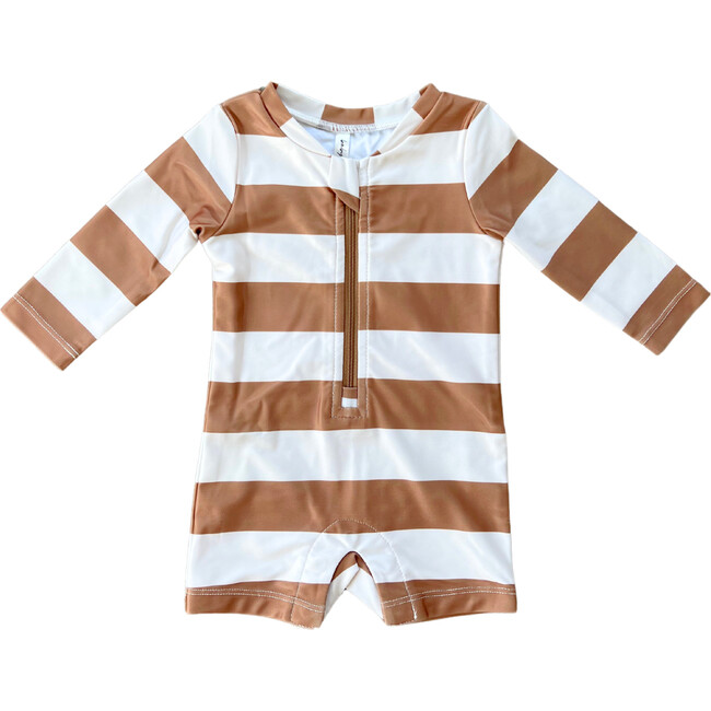 Baby One-Piece Rash Guard Swimsuit Stripe in Toffee
