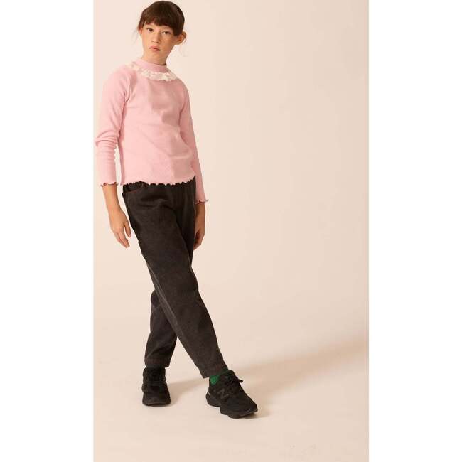 Ribbed Mock Neck with Lace Collar in Rhapsody Rose - Blouses - 2