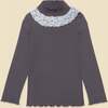 Ribbed Mock Neck with Lace Collar in Midnight Slate - Blouses - 1 - thumbnail