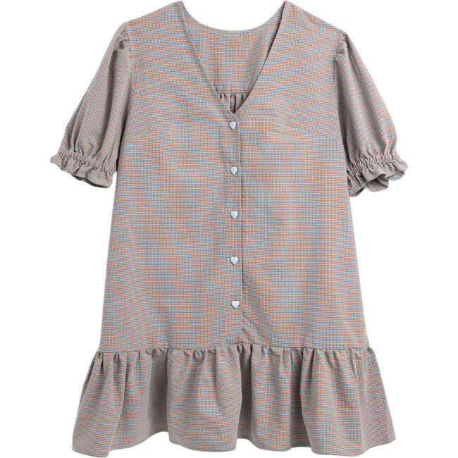 Women's Vichy Frilled Dress, Foggy Brown