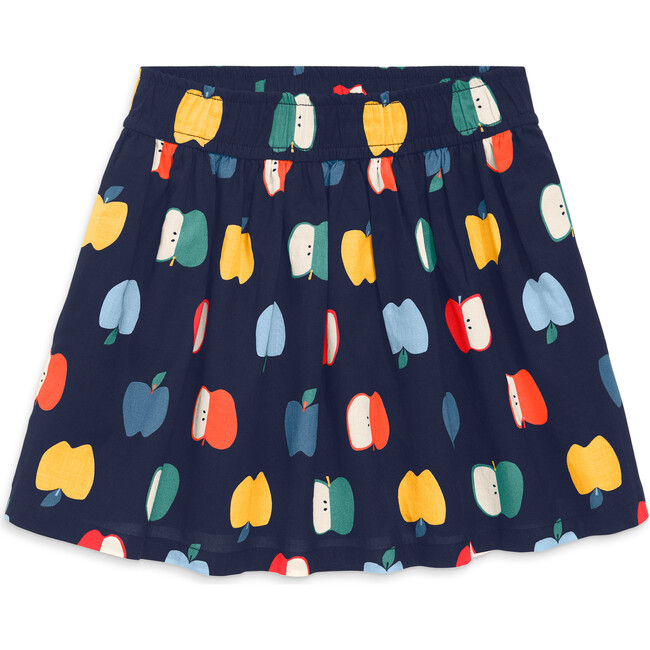 Kids Pull-On Pocket Skirt In Rainbow Apples, Navy Rainbow Apples