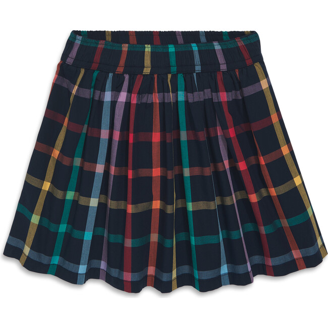 Kids Rainbow Plaid Skirt, Navy Rainbow Plaid