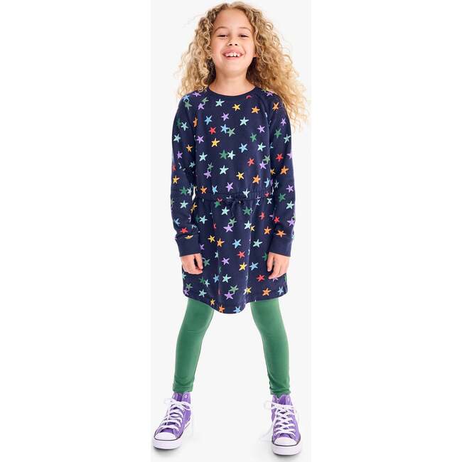Kids Sweatshirt Dress In Rainbow Confetti Stars, Navy/ Confetti Stars - Dresses - 3