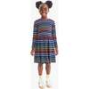 Kids Long Sleeve Perfect Pocket Dress In Rainbow Stripe, Navy New Fall Rainbow Stripe - Dresses - 2