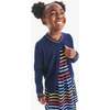 Kids Long Sleeve Perfect Pocket Dress In Rainbow Stripe, Navy New Fall Rainbow Stripe - Dresses - 3