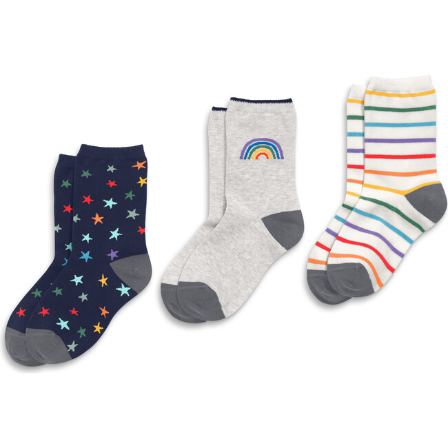 Kids Crew Sock 3-Pack In Rainbow Star Mix, Rainbow Sock Mix