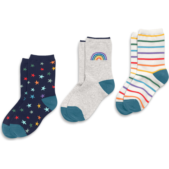 Kids Crew Sock 3-Pack In Rainbow Star Mix, Rainbow Sock Mix - Socks - 2