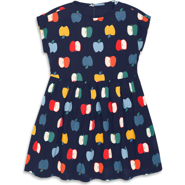 Kids Backyard Dress In Rainbow Apples, Navy Rainbow Apples