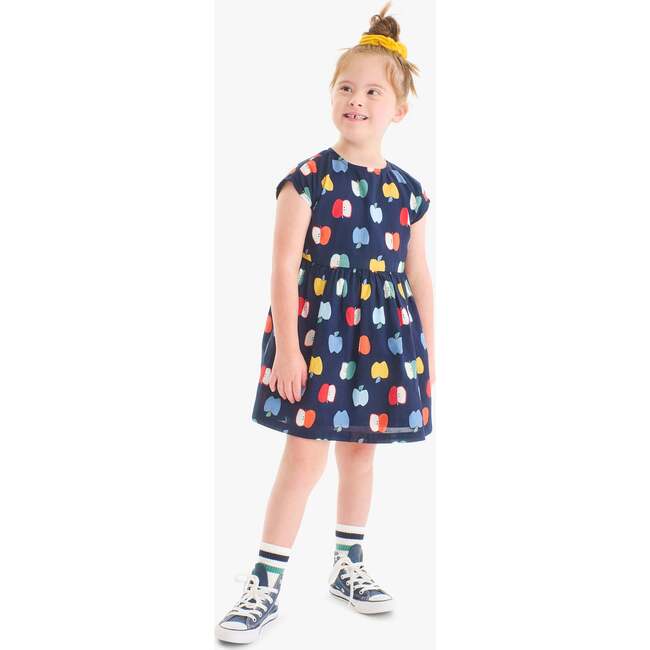Kids Backyard Dress In Rainbow Apples, Navy Rainbow Apples - Dresses - 2