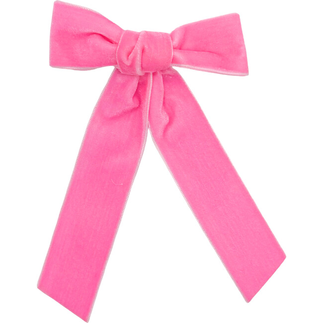 Velvet Long-Tailed Bow Barrette, Hot Pink