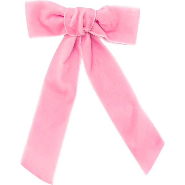 Velvet Long-Tailed Bow Barrette, Pink