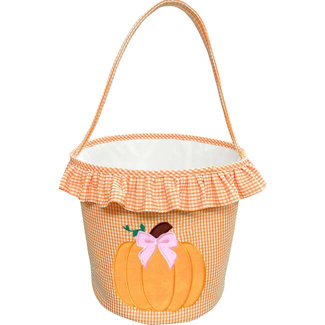 Ruffled Bow Halloween Pumpkin Tote, Orange - Trick or Treat Baskets - 6
