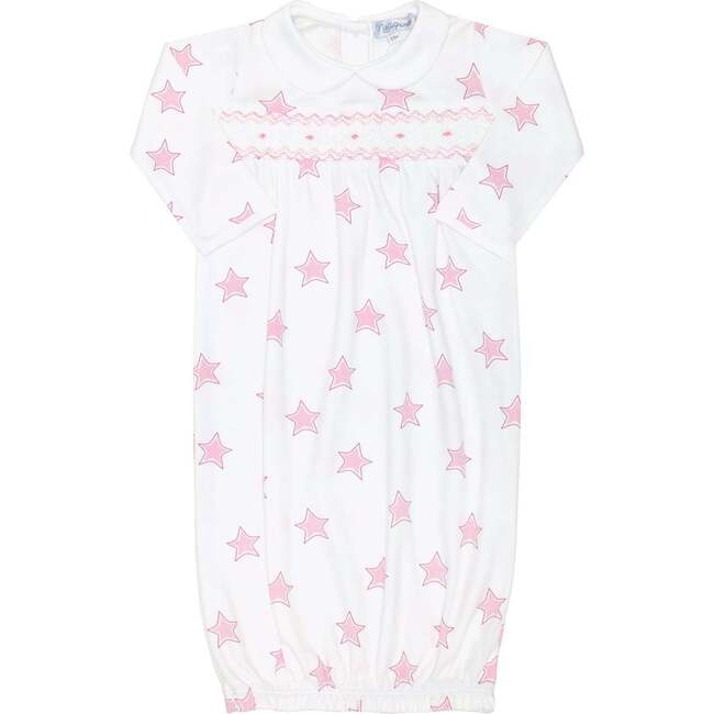 Pink Stars Print Smocked Gown