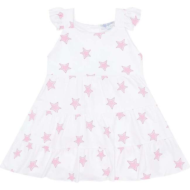 Pink Stars Print Ruffle Dress