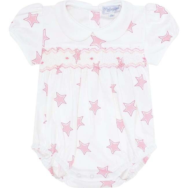 Pink Stars Print Smocked Bubble