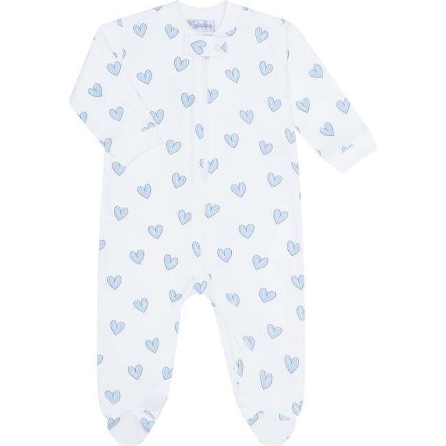 Blue Heart Print Zipper Footie