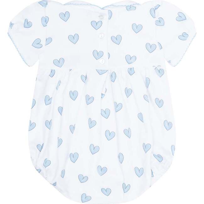 Blue Heart Print Smocked Bubble - Rompers - 2