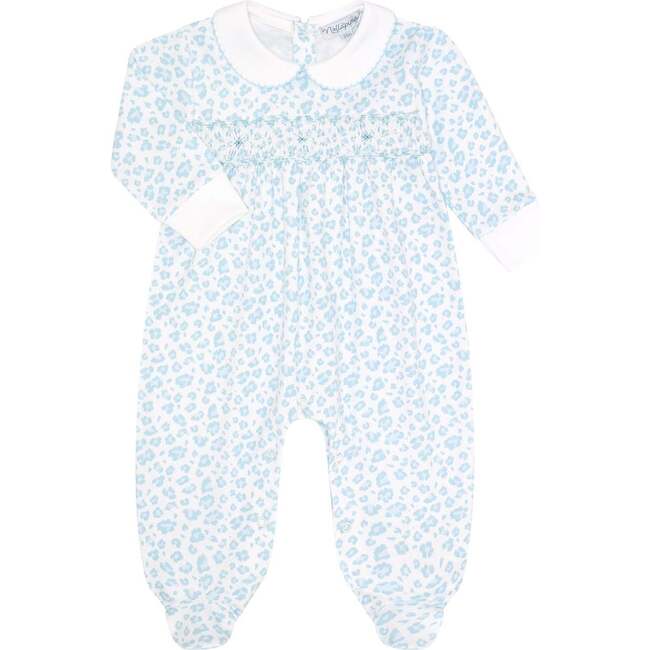 Blue Cheetah Print Smocked Footie