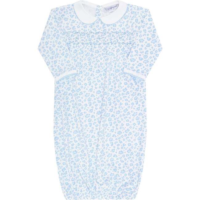 Blue Cheetah Print Smocked Gown