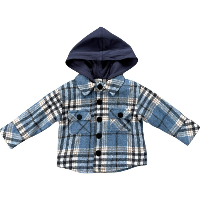 Hooded Shacket Blue Plaid