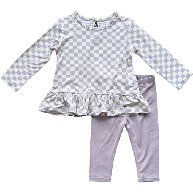 Long Sleeve Peplum Set Lavender Cloud Checkered