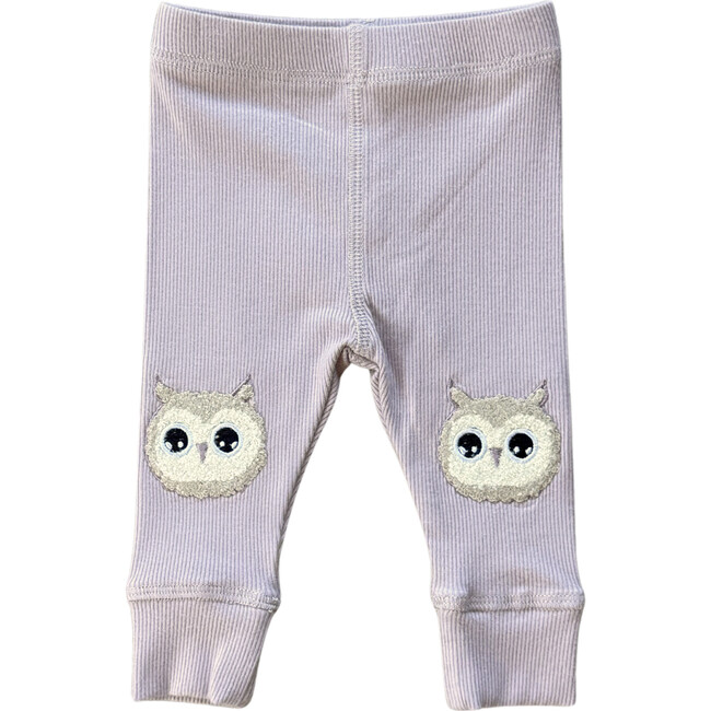 Patch Ribbed Leggings Owl on Lavender Cloud