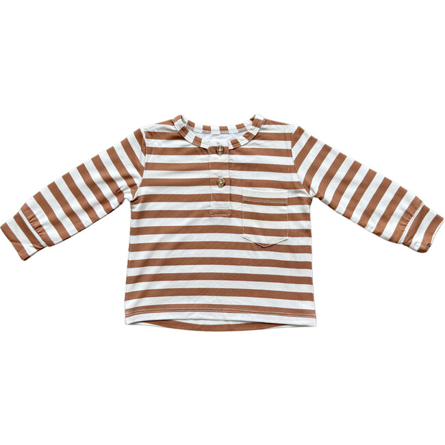Boy's Long Sleeve Henley Shirt Caramel Stripe
