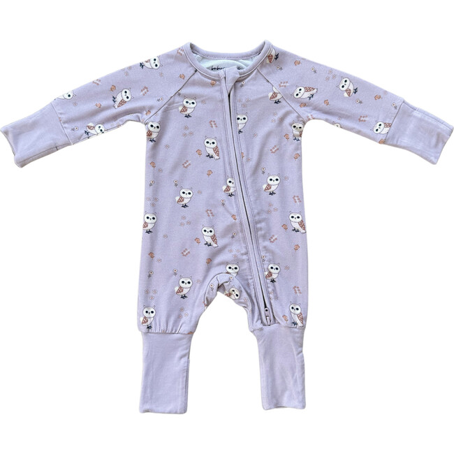 Long Sleeve Zip Romper Lavender Owl