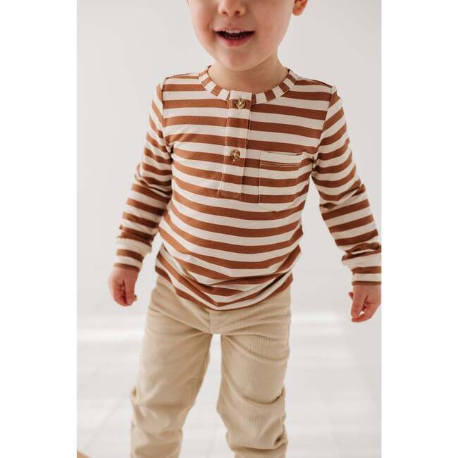 Boy's Long Sleeve Henley Shirt Caramel Stripe - Shirts - 4