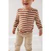 Boy's Long Sleeve Henley Shirt Caramel Stripe - Shirts - 4