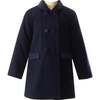 Velvet Trim Dress Coat, Navy - Coats - 1 - thumbnail