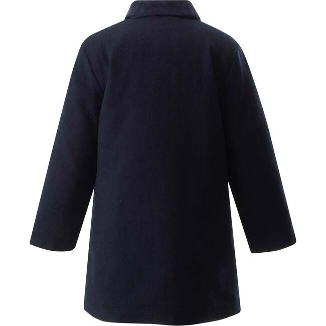 Velvet Trim Dress Coat, Navy - Coats - 2
