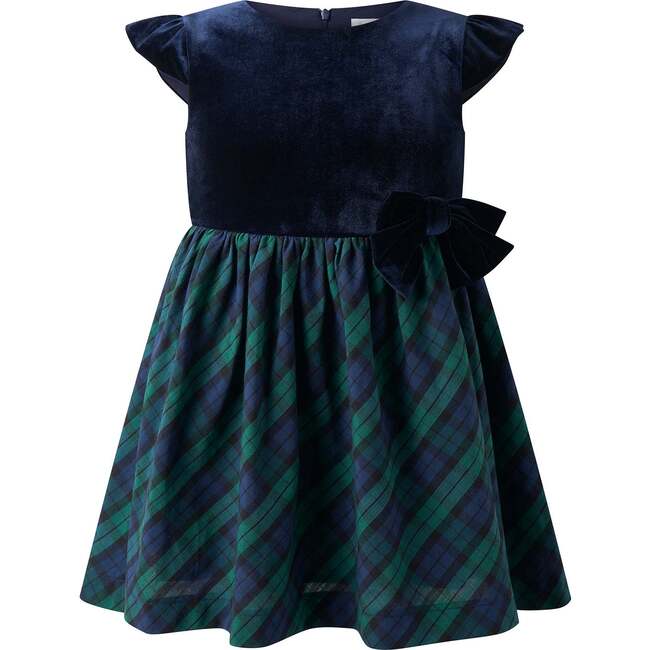 Velvet Blackwatch Check Party Dress, navy